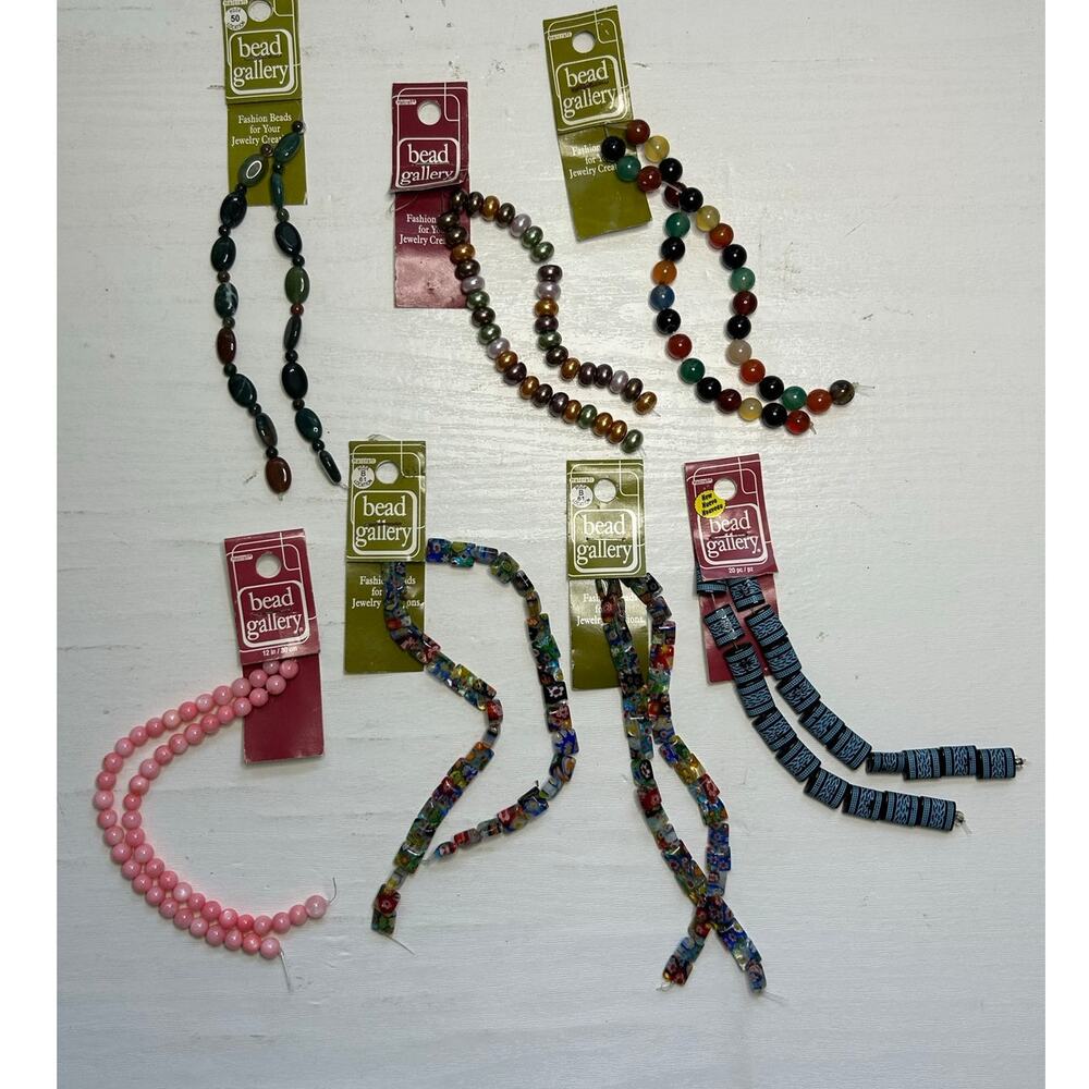 Bead Gallery Glass Stone Shell Millefiori Bead Lot 7 Cards
